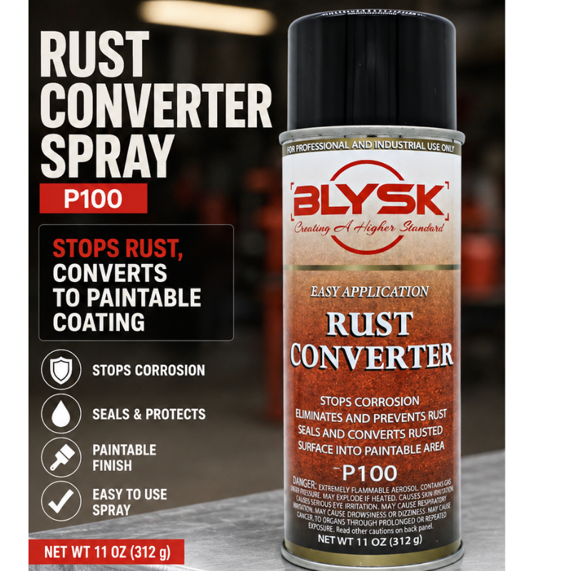 BLYSK Rust Converter Spray 11 oz (P100) – Stops Rust & Corrosion, Converts Rust to Paintable Protective Coating, Metal Sealer for Auto Body, Frames, Trucks, Trailers, Equipment & Metal Surfaces