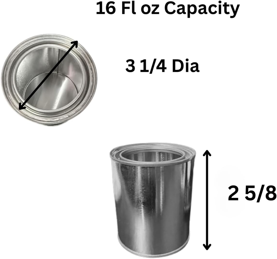 Empty Metal Paint Cans with Lids – 16 oz/Pint Size, Unlined, Airtight Seal, Can Opener Included 8 Pack