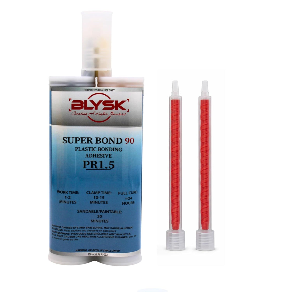 Super Bond 90 Plastic Bonding Adhesive PR1.5 – 200ml / 6.76 fl oz Dual Cartridge with 2 Mixing Nozzles – Fast Set Automotive Plastic Repair Adhesive for Bumper Tabs, Headlamp Buckets, Panel