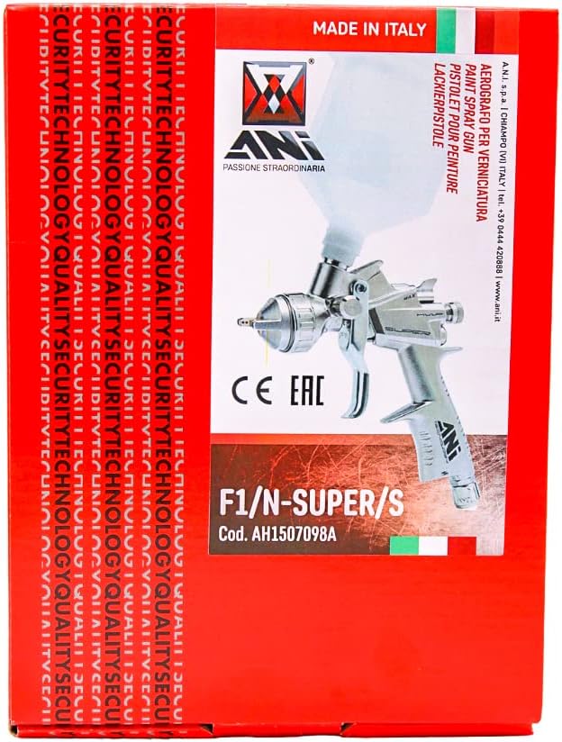 ANI F1/N-Super/S HVLP Paint Gun Automotive Compressed Air Paint Gun Stainless Steel Nozzle Light Weight Automotive Paint Sprayer for Cars, 500 cc Gravity Feed Cup & Wrench (1.5mm)