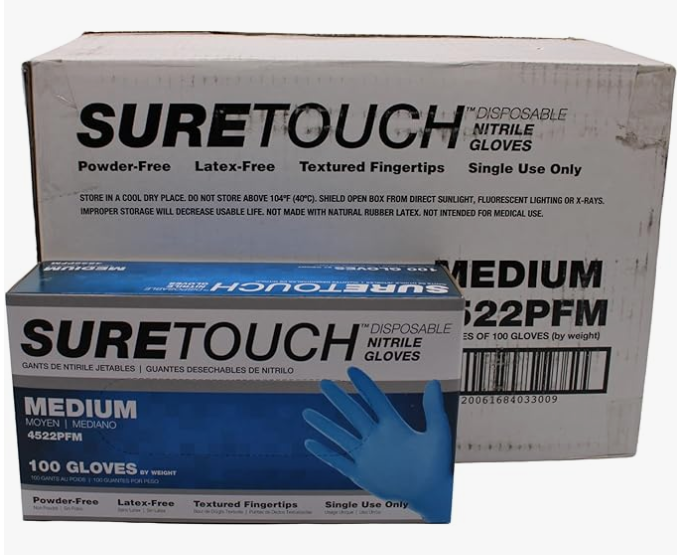 SAS Sure Touch Powder-Free Nitrile Gloves, 5 mil, Medium 1/Case (10 Boxes of 100 Gloves)
