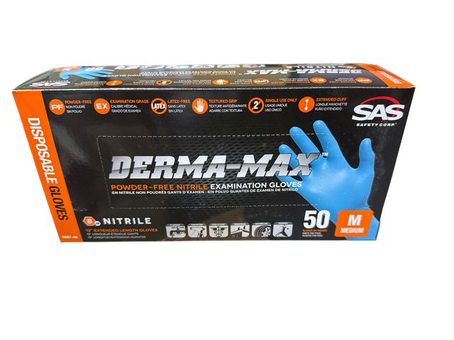 Sas Safety Derma-Lite Powder-Free Exam Grade Nitrile Gloves