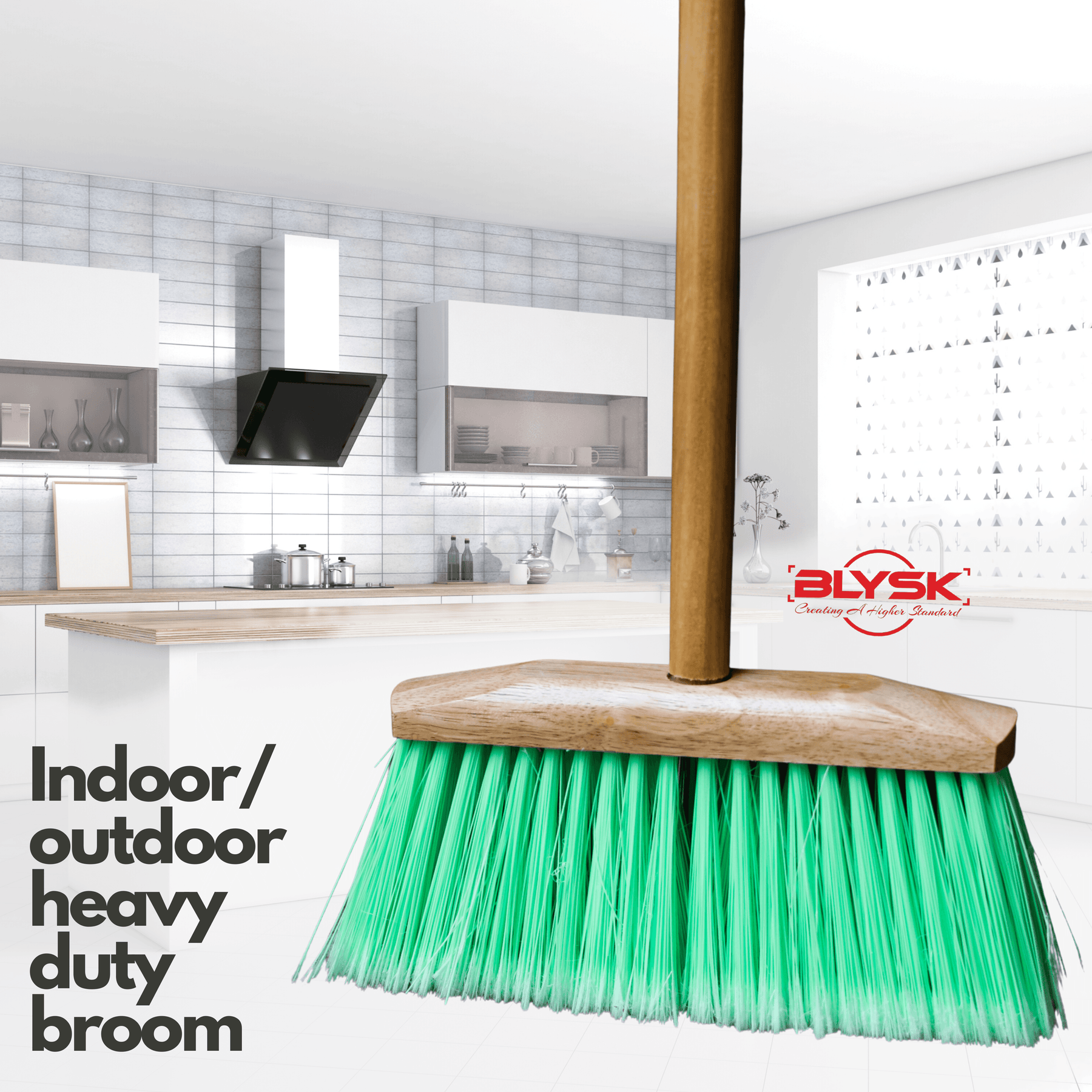 BLYSK Indoor/Outdoor Heavy Duty Wooden Broom Brush, Sweeper, Head Replacement Soft bristles, Great use for Home, Kitchen, Room, Office, Patio, Deck Floor - Maazzo
