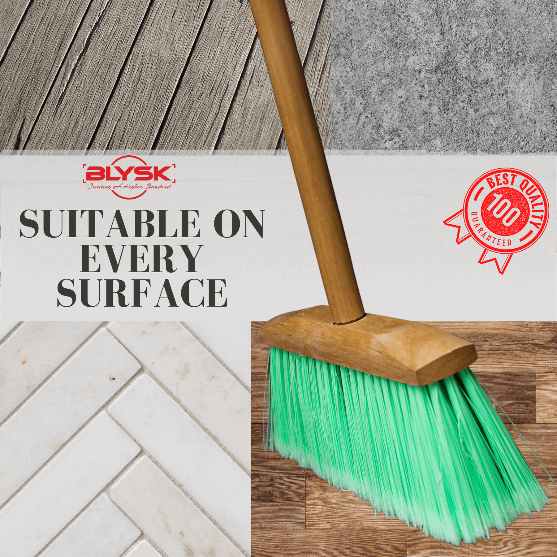 BLYSK Indoor/Outdoor Heavy Duty Wooden Broom Brush, Sweeper, Head Replacement Soft bristles, Great use for Home, Kitchen, Room, Office, Patio, Deck Floor - Maazzo