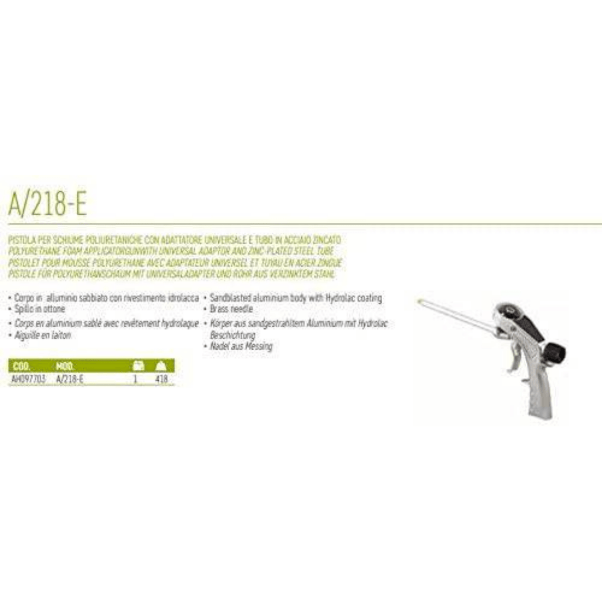 Spray Foam Gun A/218-E Polyurethane Foam Dispensing - Maazzo