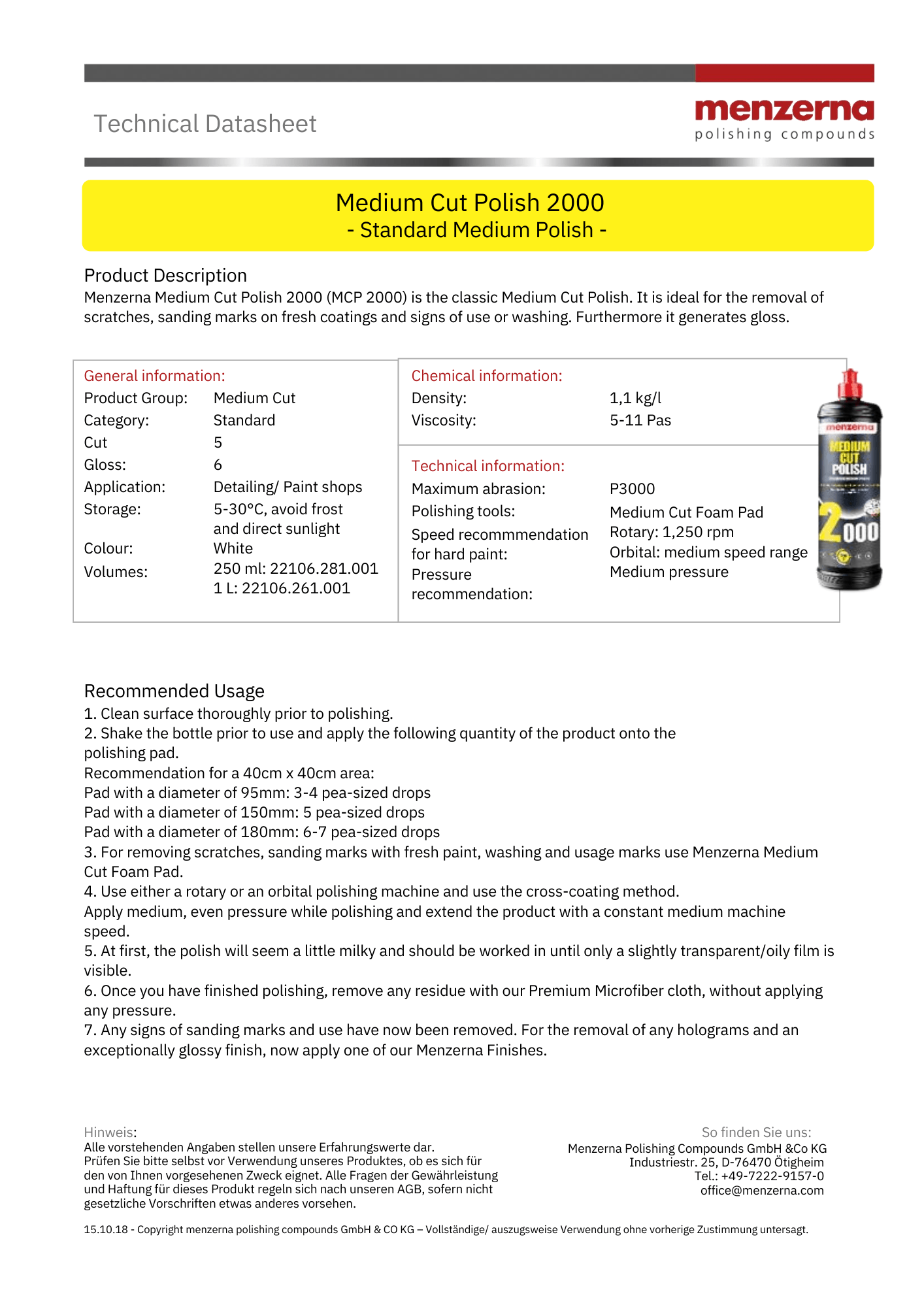 Menzerna Medium Cut Polish 2000 - Car Wax Polish, Super Shine Sealant - Maazzo