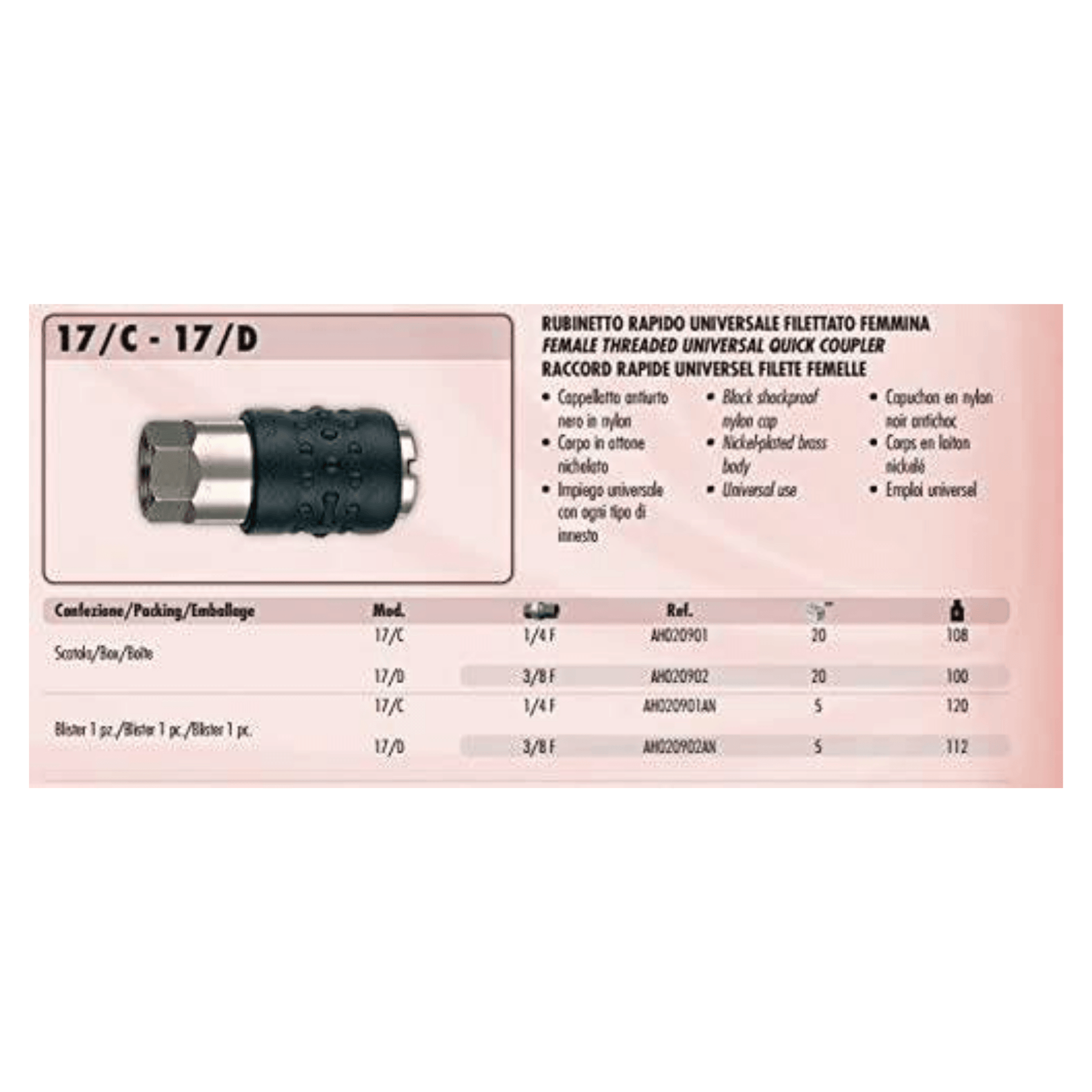 ANI 17-C Quick Release Female Coupler Universal Fitting - Maazzo