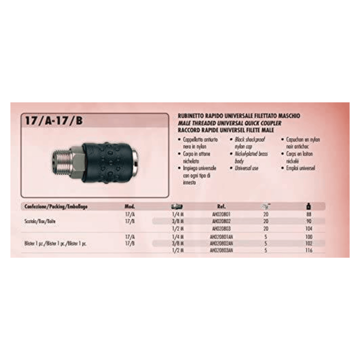 ANI 17-A Quick Release Male Coupler Universal Fitting - Maazzo