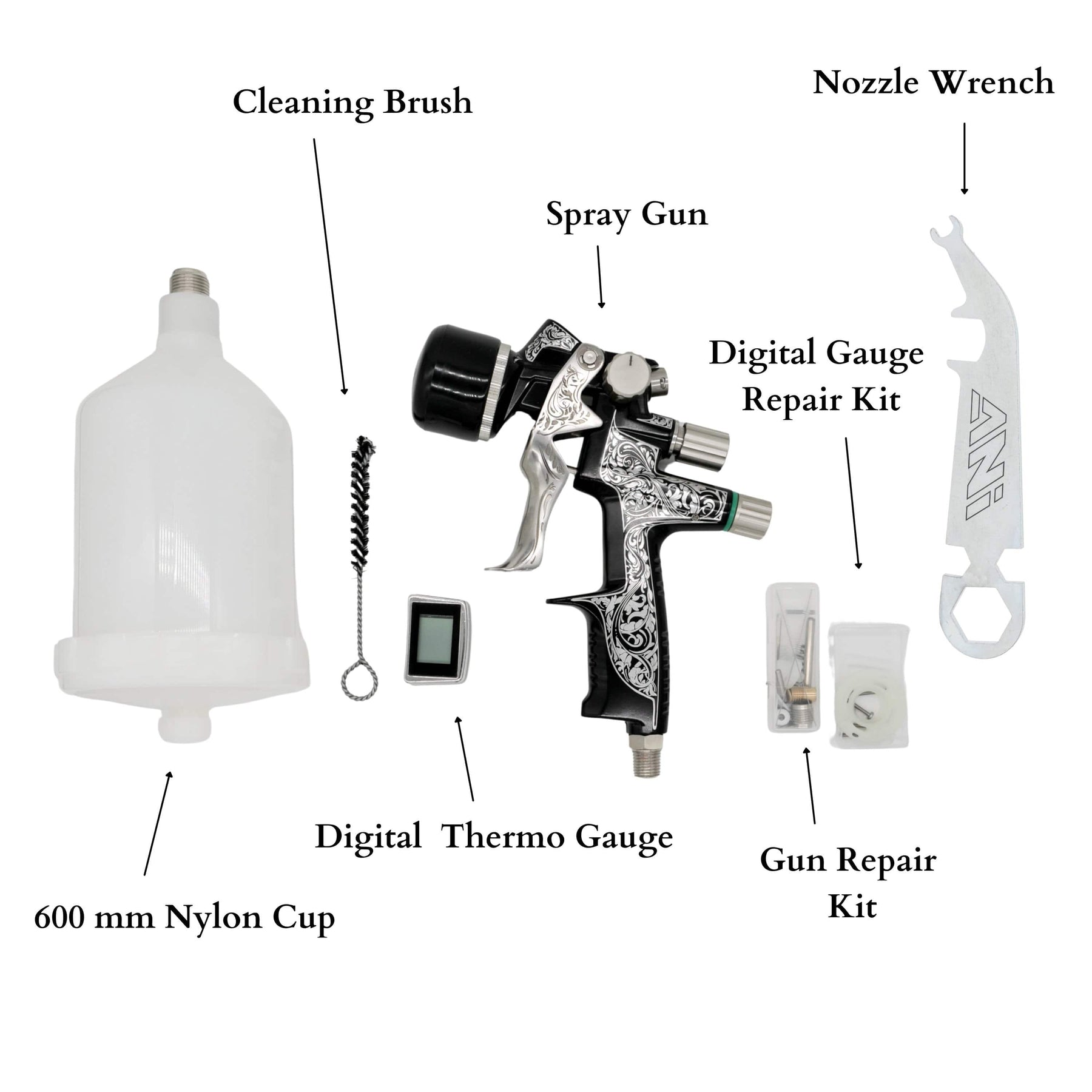 Ani Black/S Limited-Edition Series HVLP Kit Automotive Spray Gun 1.3mm - Maazzo