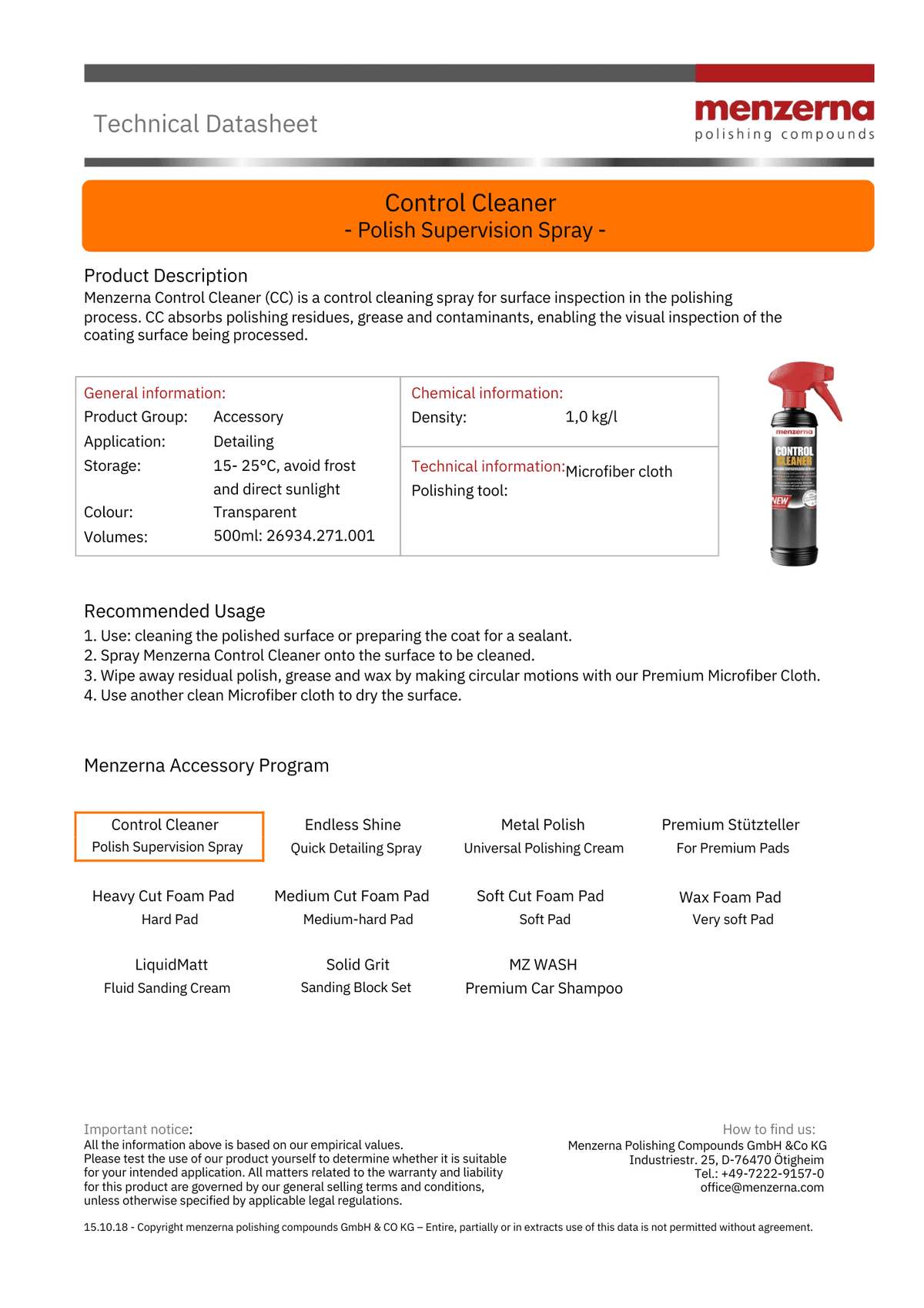 Menzerna Control Cleaner Spray 16oz - Car Polish/Wax & Sealant - Maazzo