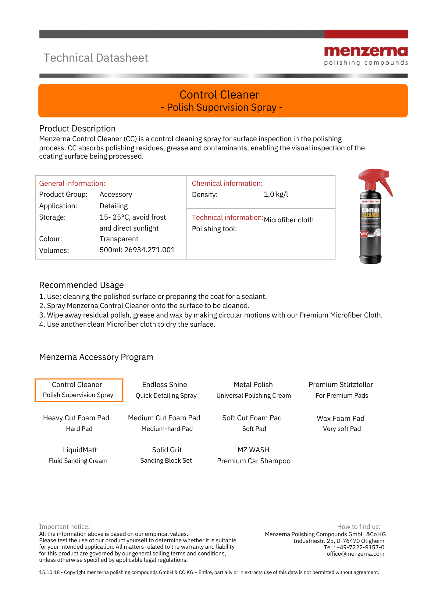 Menzerna Control Cleaner Spray 16oz  - Car Polish/Wax & Sealant - Maazzo