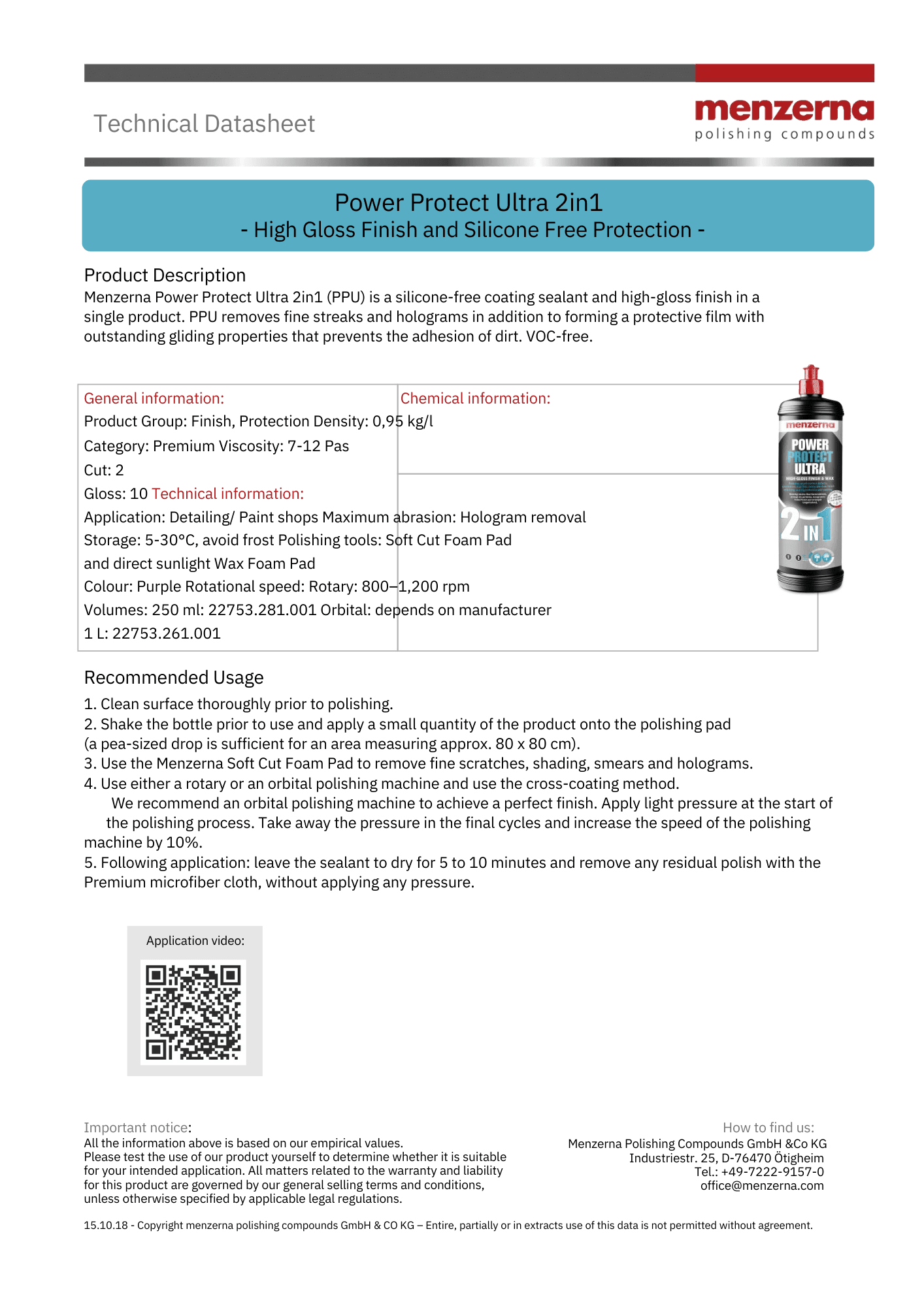 Menzerna Power Protect Ultra 2in1 - High-gloss Polish Finish & Wax - Maazzo
