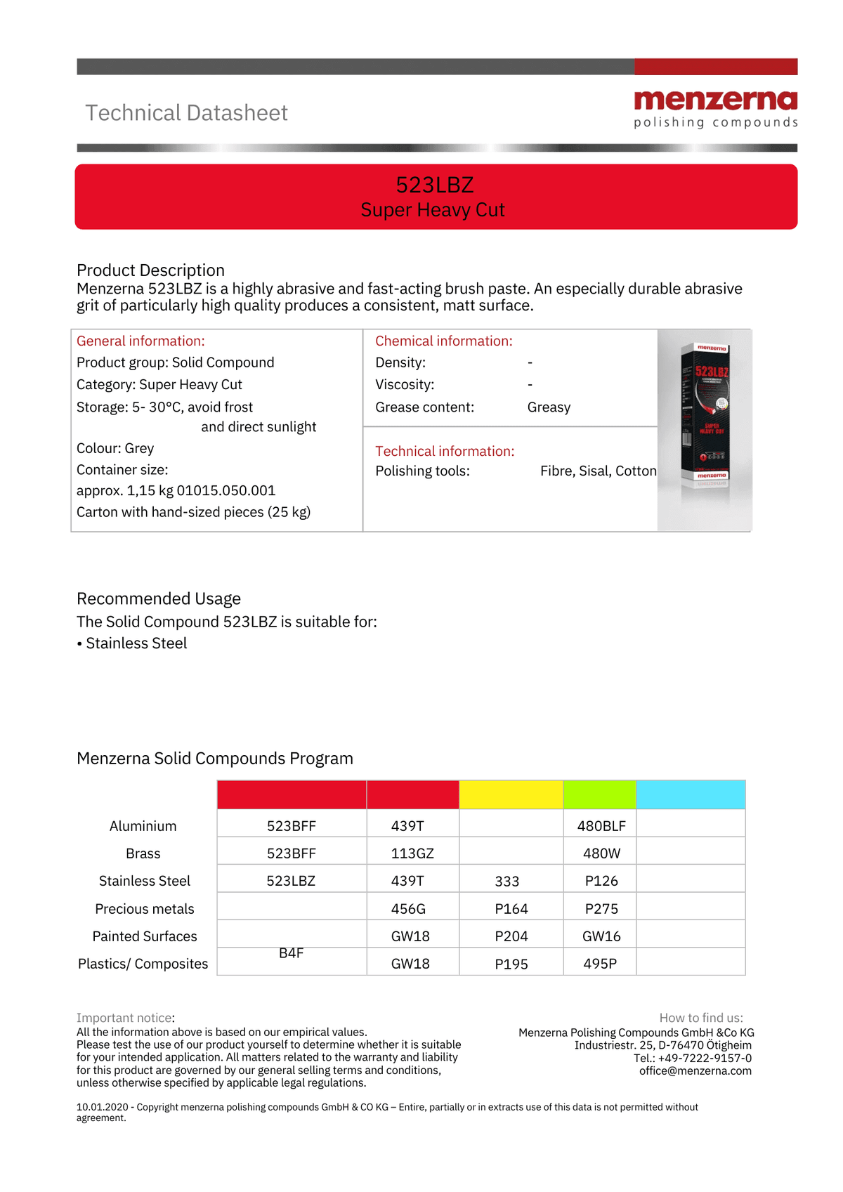 Menzerna Super Heavy Cut Compound Paste Grey 523LBZ - Solid Car Polish - Maazzo