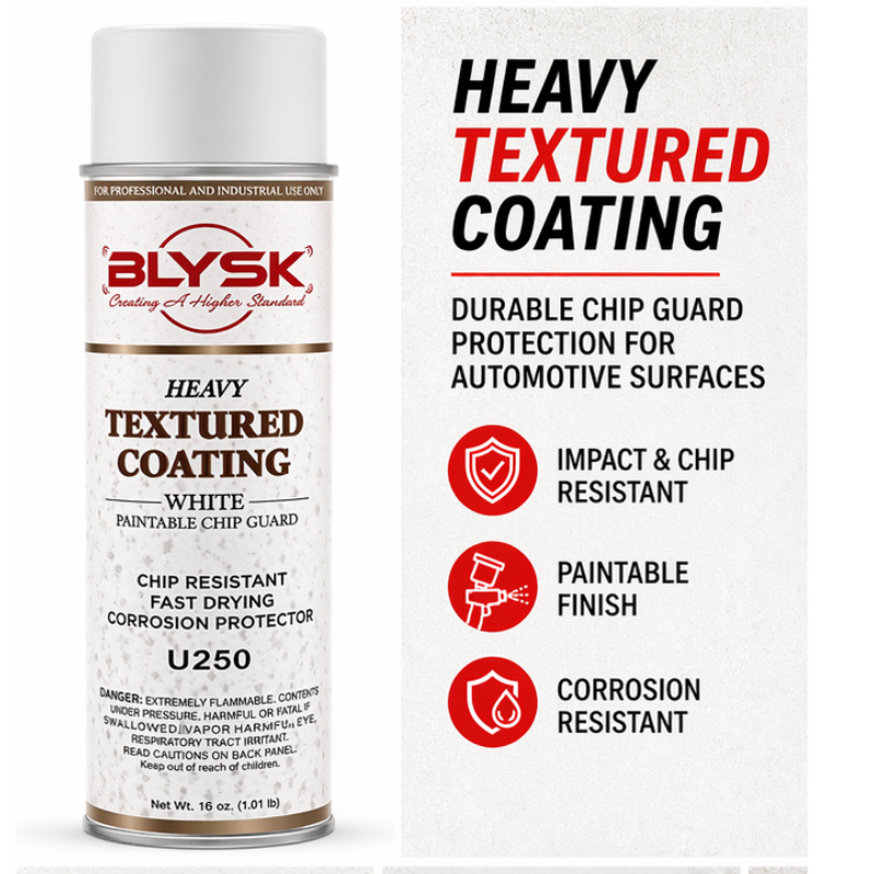 Blysk U250 Heavy-Duty Textured Coating White 15oz – Paintable Chip Guard, Fast-Drying, Corrosion-Resistant, Impact Protection