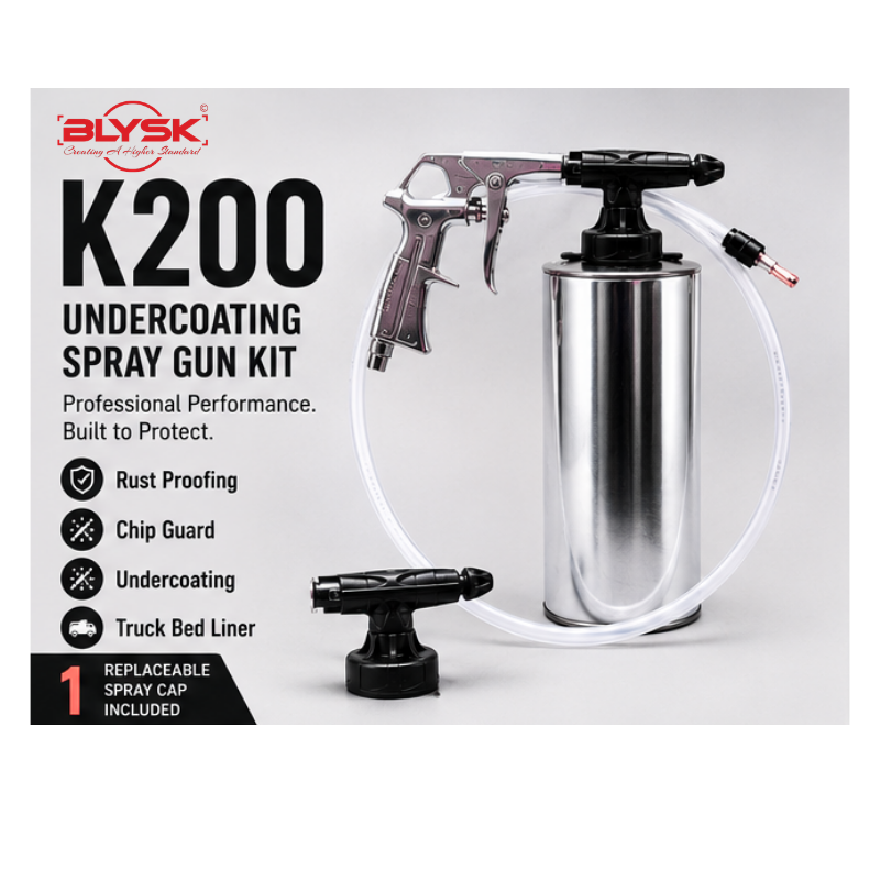 BLYSK K200 Undercoating Spray Gun Kit – 1L Metal Canister, 39.4" Flexible Wand Hose, Replaceable Spray Cap & Plastic Tube for Rust Proofing, Chip Guard & Bed Liner