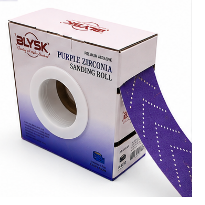 Blysk Purple Zirconia Sanding Roll – 2-3/4" x 13 Yds, Fast Cut, Long Life, Clog-Resistant, Hook & Loop, Pre-Cut for Easy Tear, Available in Grits 80, 120, 180, 220, 320, and 400.
