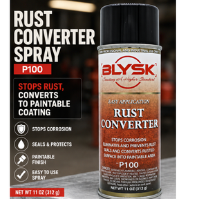 BLYSK Rust Converter Spray 11 oz (P100) – Stops Rust & Corrosion, Converts Rust to Paintable Protective Coating, Metal Sealer for Auto Body, Frames, Trucks, Trailers, Equipment & Metal Surfaces