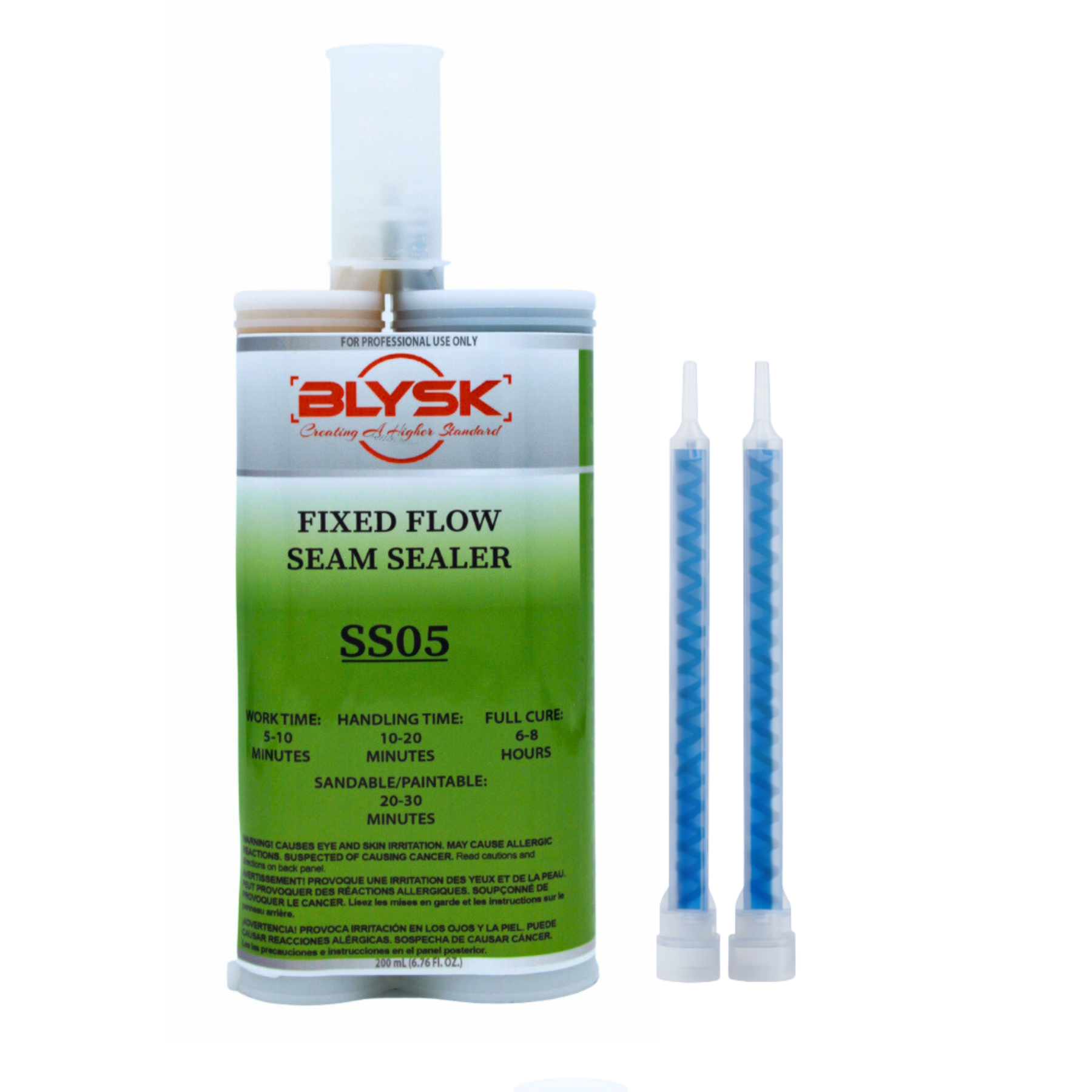 Blysk Fixed Flow Seam Sealer SS05 – 200ml / 6.76 fl oz Dual Cartridge with 2 Mixing nozzles – Automotive Seam Sealer for Metal, Aluminum, Fiberglass & Plastics – Non-Sagging Semi-Flexible Sealant