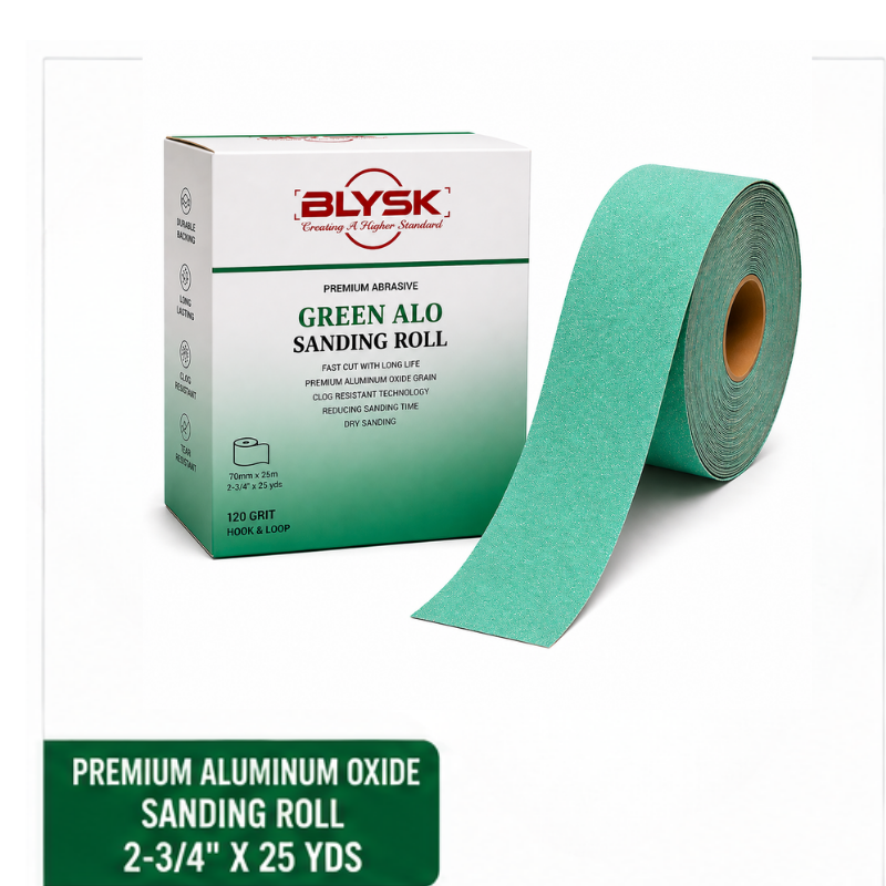 Blysk Sanding Roll 2.75" x 25 yards  – Hook & Loop Backing, Strong Resin Bond – Clean Sanding for Woodworking, Metal & Automotive – 80/120/180/220/320/400 Grit