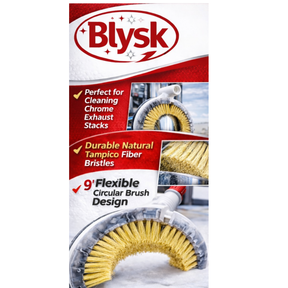 Blysk B600 Truck Exhaust Stack Cleaning Brush – 9" Flexible Chrome Stack Brush with White Tampico Bristles – Threaded Handle Hole