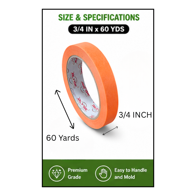 Premium Masking Tape for Automotive & General Painting, Temperature Resistant 50°F–200°F