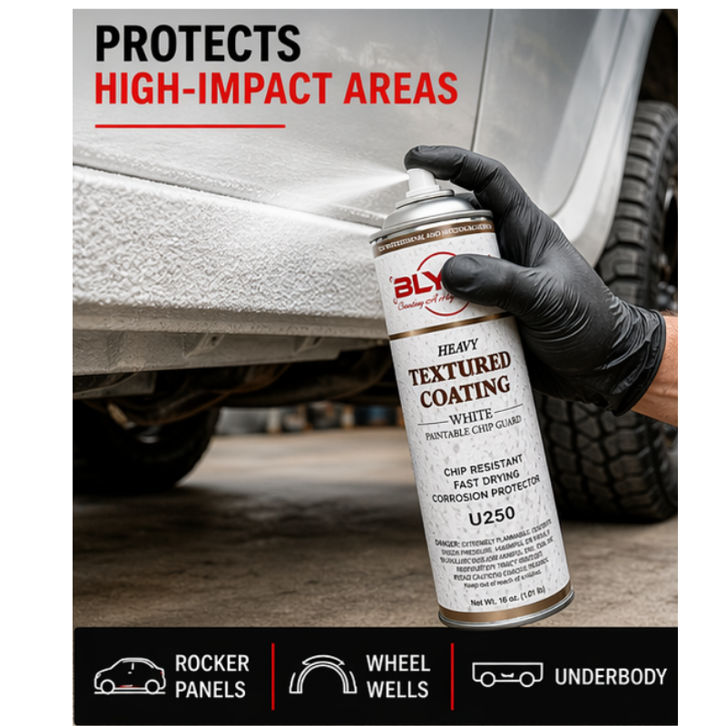 Blysk U250 Heavy-Duty Textured Coating White 15oz – Paintable Chip Guard, Fast-Drying, Corrosion-Resistant, Impact Protection