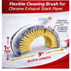 Blysk B600 Truck Exhaust Stack Cleaning Brush – 9" Flexible Chrome Stack Brush with White Tampico Bristles – Threaded Handle Hole
