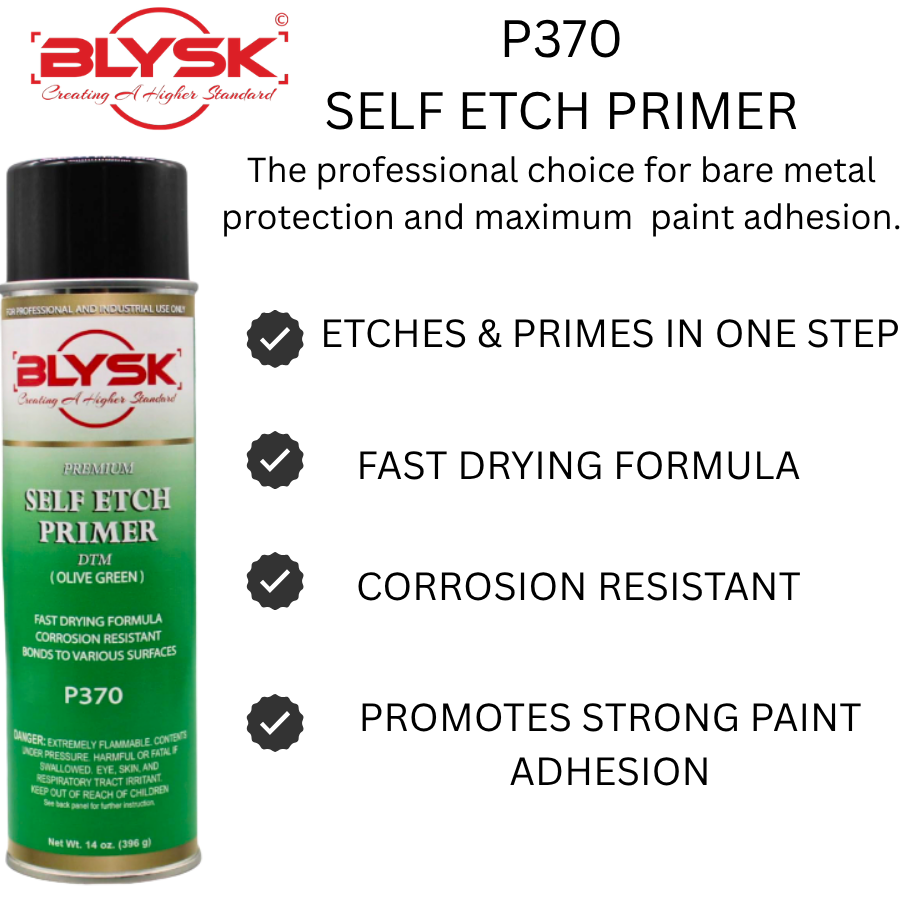 BLYSK P370 Self Etch Primer Spray, 14 oz – Fast Drying Self-Etching Primer for Bare Steel, Aluminum & Galvanized Metal, Corrosion Resistant Automotive Primer