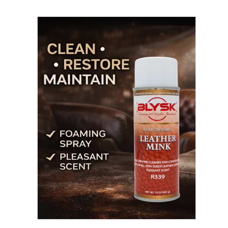 Blysk Leather Mink Cleaner Aerosol 15 oz (R339) – Interior & Upholstery Spray for Seats, Dashboard & Trim