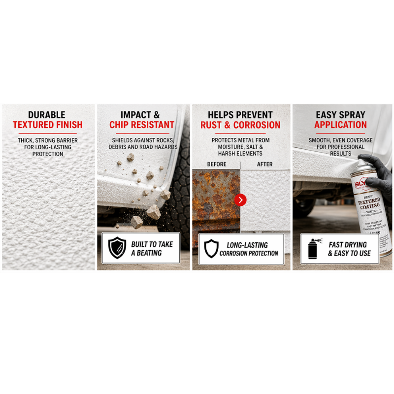 Blysk U250 Heavy-Duty Textured Coating White 15oz – Paintable Chip Guard, Fast-Drying, Corrosion-Resistant, Impact Protection