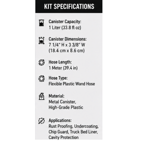 BLYSK K200 Undercoating Spray Gun Kit – 1L Metal Canister, 39.4" Flexible Wand Hose, Replaceable Spray Cap & Plastic Tube for Rust Proofing, Chip Guard & Bed Liner