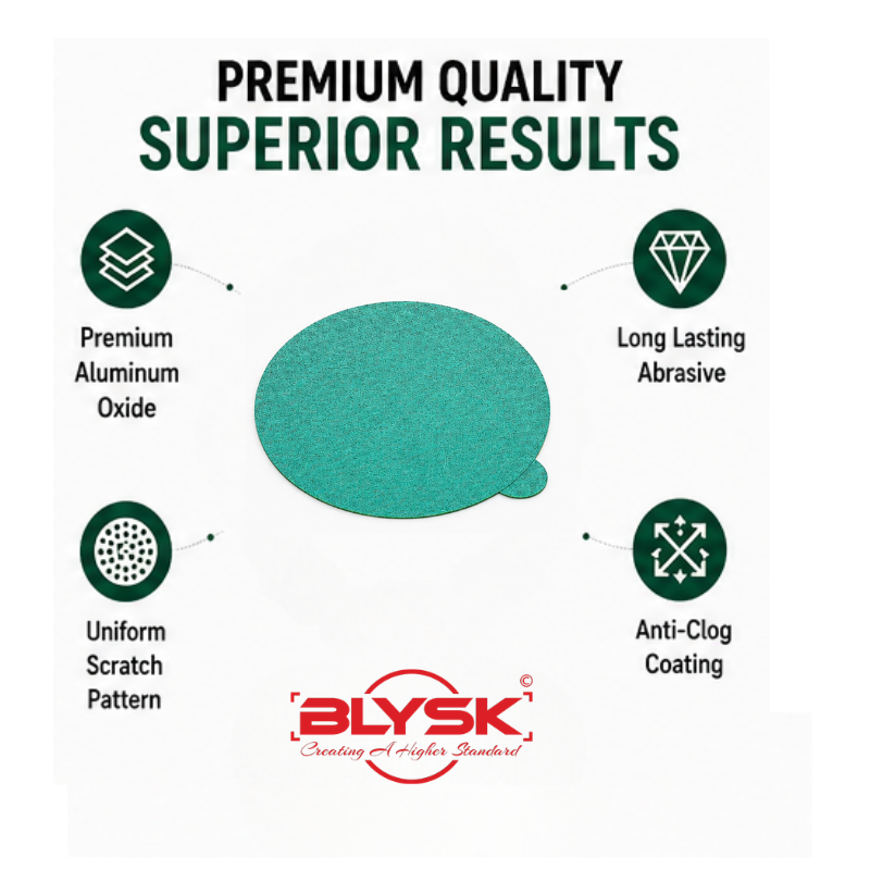 Blysk 6" Green Aluminum Oxide Sanding Discs – P80 to P800 Grit – Latex Paper, Semi-Open Coat – Hook & Loop/PSA – Clean Sanding for Metal, Wood, Paint, Plastic, 50-Pack