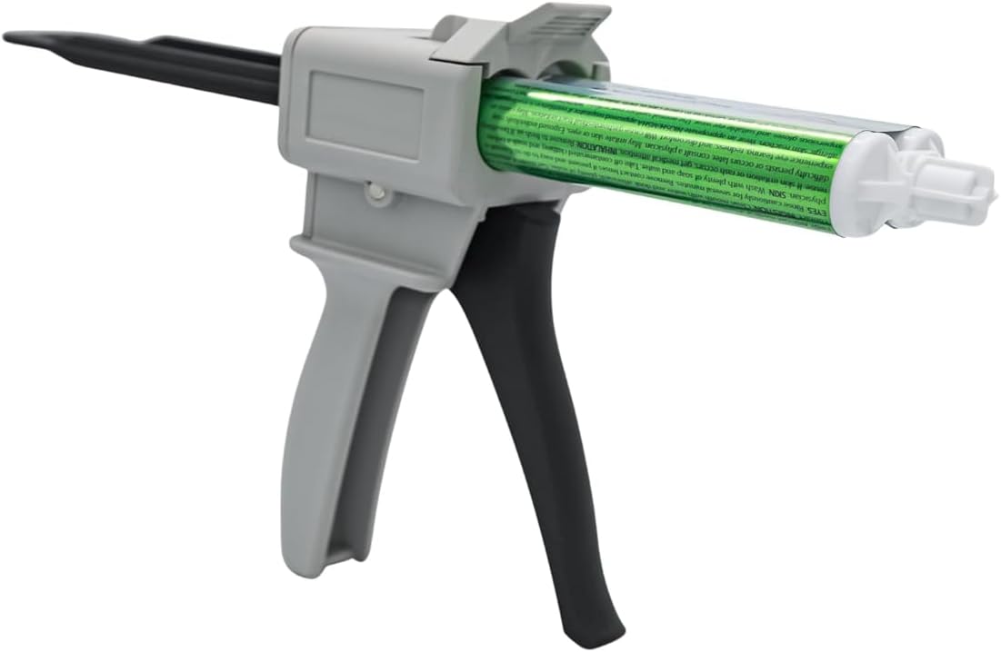 Dual Cartridge Epoxy Dispensing Gun M50 – 50ml Manual Applicator for 1:1 & 2:1 Ratios, Includes 2 Mixing Nozzles (4.5" Length, 24-Element, Medium)