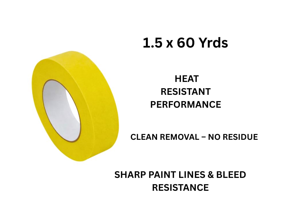 Automotive Masking Tape – Premium High-Performance Heat Resistant Painters Tape for Auto Refinish, Car Detailing & Autobody – Professional Grade (1.5" x 60 Yrds, 6 Pack)