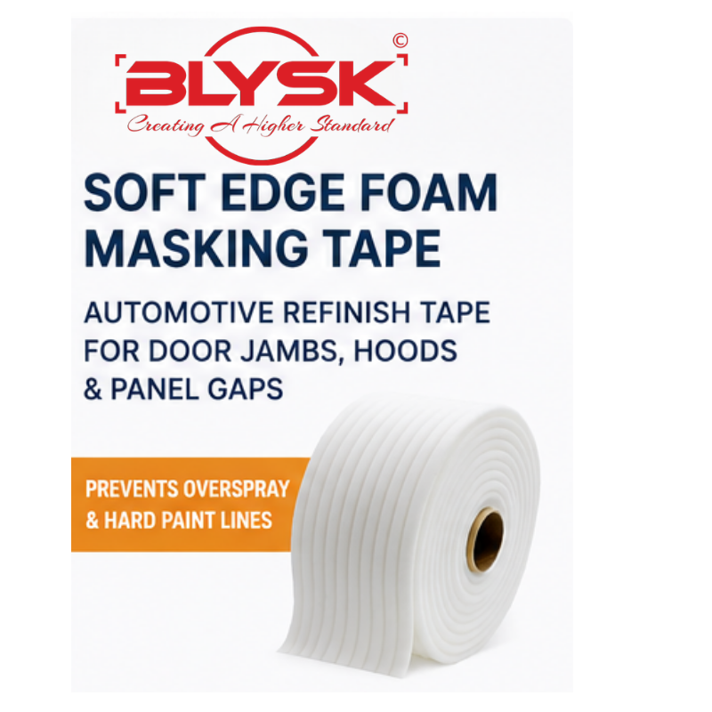 Blysk Soft Edge Foam Masking Tape – Automotive Refinish Tape for Door Jambs, Hoods & Panel Gaps – Prevents Overspray & Hard Paint Lines