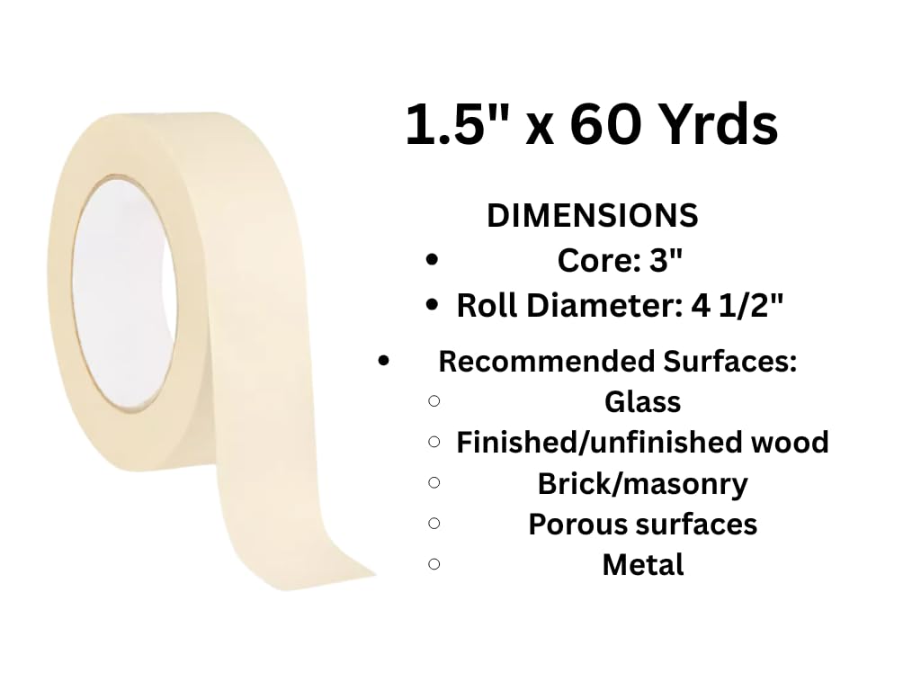 General Purpose Masking Tape – Multi-Surface Use – Professional Grade (1.5" x 60 Yrds, 6 Pack)