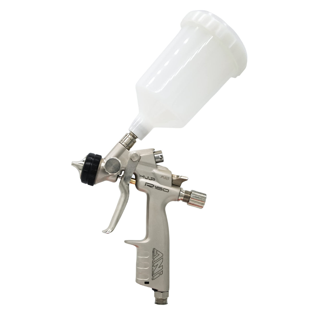 ANI HVLP R160 Professional Gravity Feed Air Mini Spray Gun Automotive, Stainless Steel Nozzle with Nylon Cup, Light Weight & Ergonomic Grip, Automotive Paint Sprayer for Cars 250 cc (0.8 mm Silver)