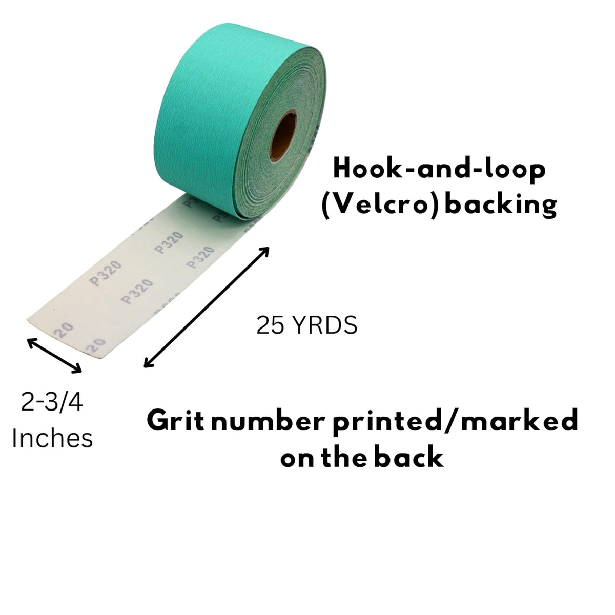 2.75" x 25 Yard Sanding Roll – Hook & Loop Backing, Strong Resin Bond – Clean Sanding for Woodworking, Metal & Automotive – 80/120/180/220/320/400 Grit (80)
