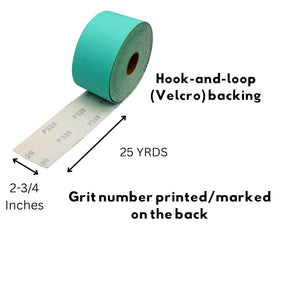 2.75" x 25 Yard Sanding Roll – Hook & Loop Backing, Strong Resin Bond – Clean Sanding for Woodworking, Metal & Automotive – 80/120/180/220/320/400 Grit (80)