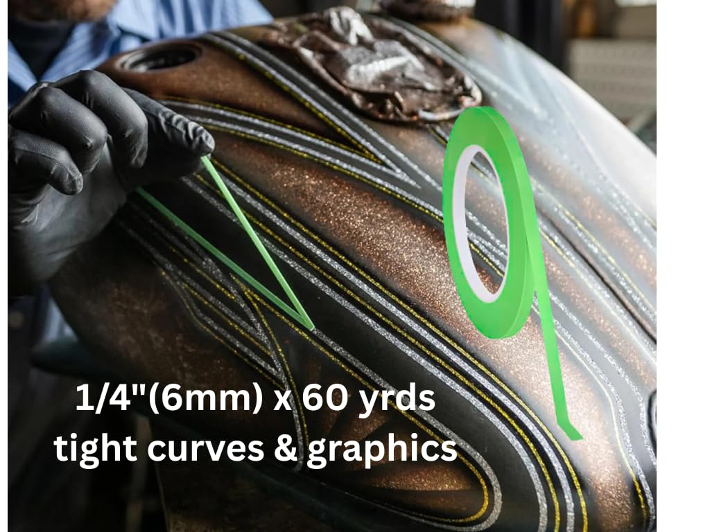 Green Vinyl Fine Line Tape – Automotive Masking Tape for Auto Body, Detailing & Custom Graphics – Flexible Vinyl, Clean Removal (1/4 (6mm) x 60 Yrds)