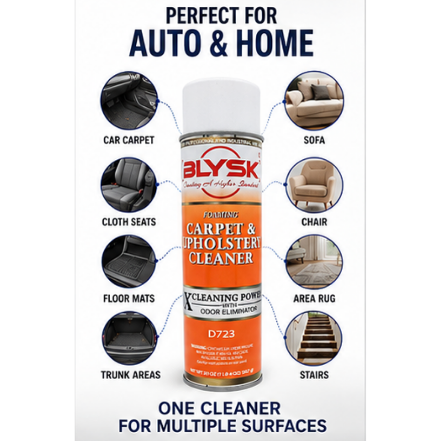 BLYSK Foaming Carpet & Upholstery Cleaner 20 oz (D723) – 3X Cleaning Power & Odor Eliminator, Removes Stains from Car Interiors, Home Carpets, Upholstery, Furniture, Floor Mats & Fabric Surfaces