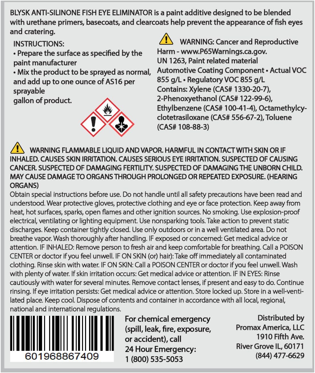 AS16 Anti-Silicone – Fish Eye Eliminator & Pre-Sanding Surface Cleaner – Tackles Tar, Oil, Road Grime, Silicone & Polishes – Auto Body Prep Solvent, 16 Fl oz