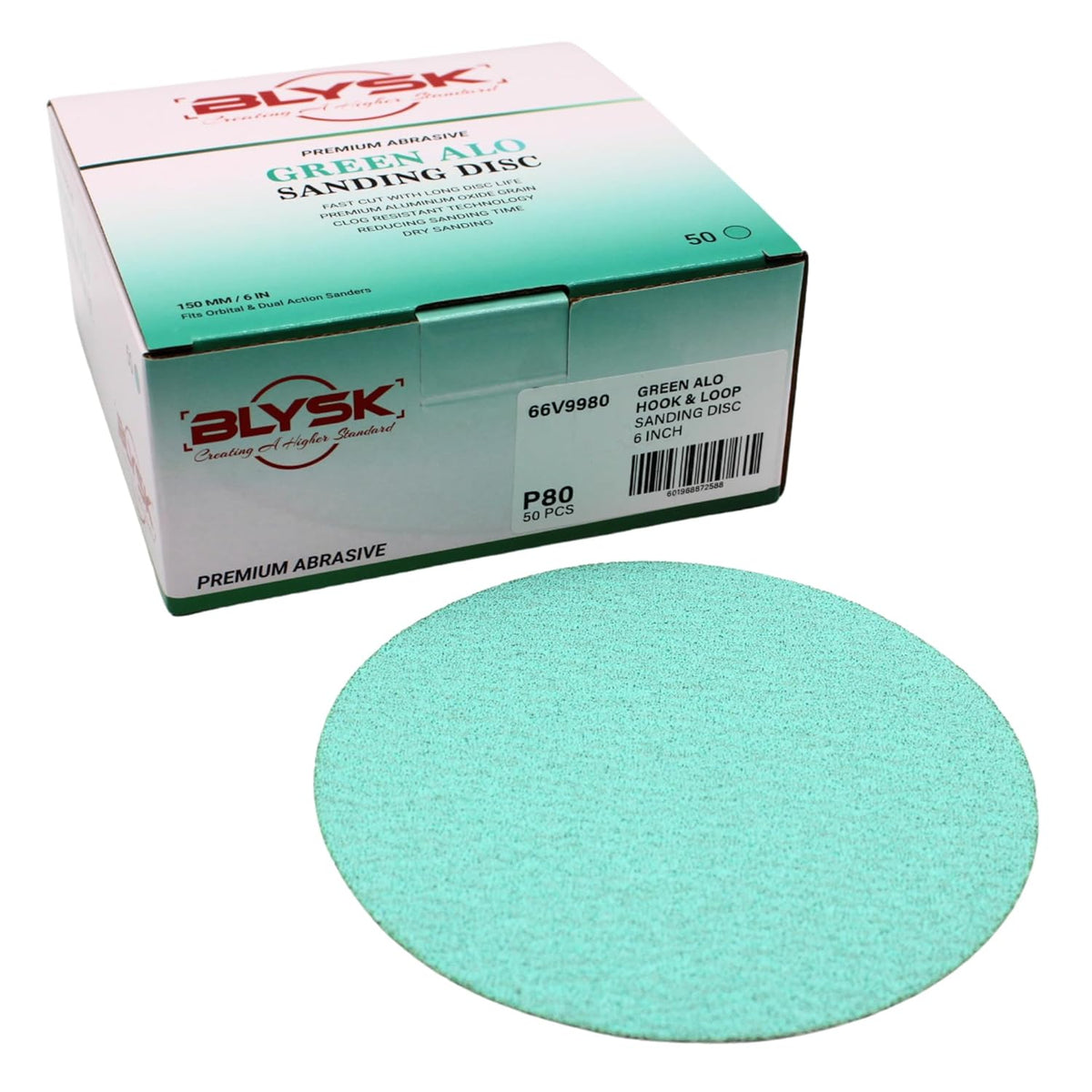 6" Green Aluminum Oxide Sanding Discs – P80 to P800 Grit – Latex Paper, Semi-Open Coat – Hook & Loop/PSA – Clean Sanding for Metal, Wood, Paint, Plastic, 50-Pack (Hook & Loop 80 Grit)