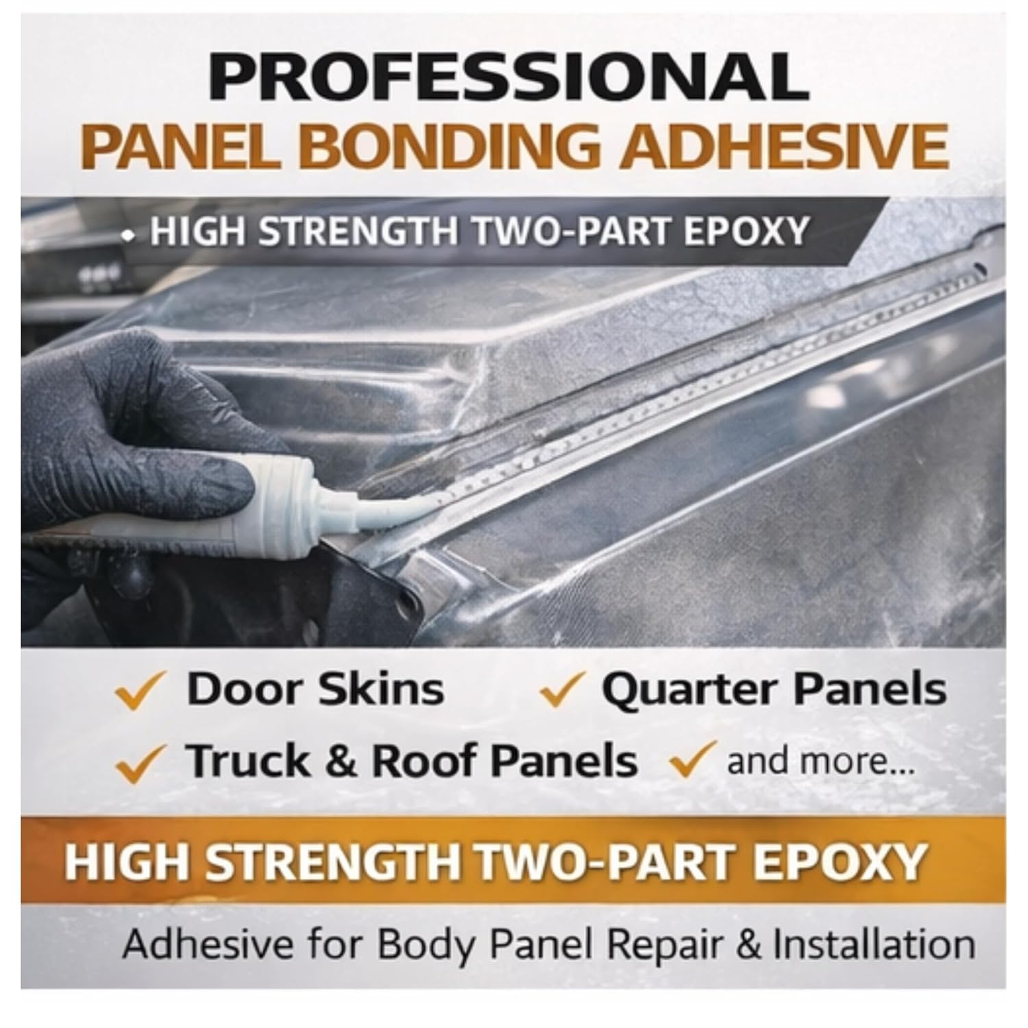 MB60 Panel Bonding – Two-Part Epoxy Auto Body Panel Bond – Structural Adhesive for Steel, Aluminum & Fiberglass Panels – 200ml /6.76 fl oz Cartridge with 2 Mixing Nozzles