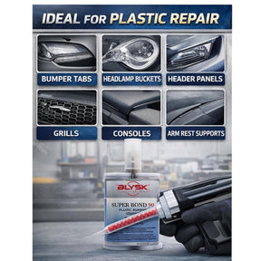 Super Bond 90 Plastic Bonding Adhesive PR1.5 – 200ml / 6.76 fl oz Dual Cartridge with 2 Mixing Nozzles – Fast Set Automotive Plastic Repair Adhesive for Bumper Tabs, Headlamp Buckets, Panel