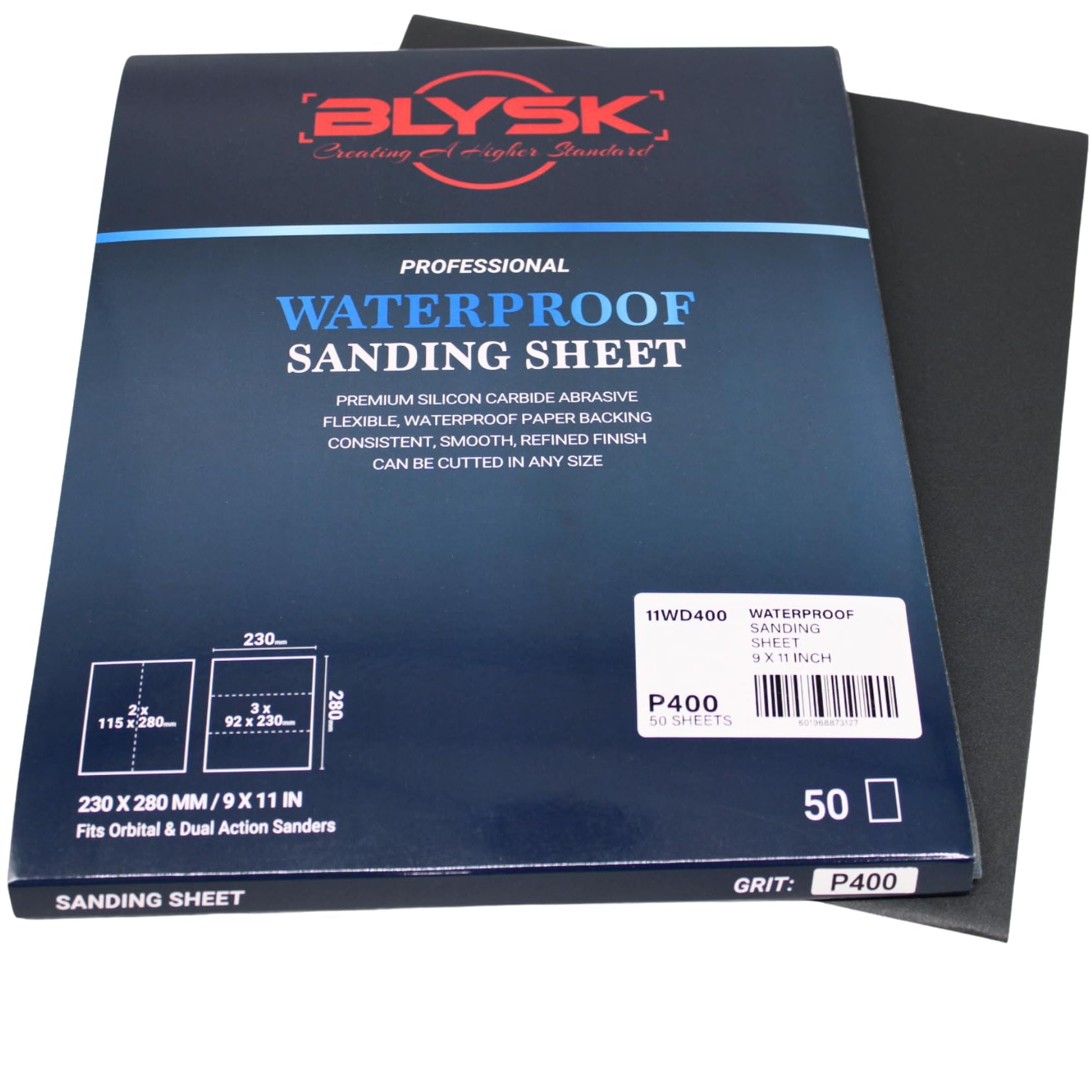 Wet & Dry Sandpaper 9x11 Sheets, 50-Pack, Aluminum Oxide (P60–P600) Silicon Carbide (P800–P3000) Latex Backing,for Wood, Metal, Auto, Plastic (400 Grit)