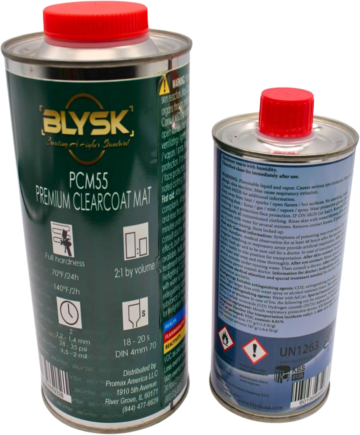 PCM55 Premium Matte Clearcoat Kit 475 2K Hardener – Low Gloss Finish – 2:1 Mixing Ratio – Durable Urethane Topcoat for Automotive Refinishing.