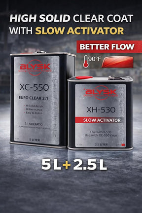 XC-550 Euro Clear Coat Kit 2:1 – High Solid Acrylic Automotive Clearcoat with Activator Options (Normal or Slow) – Professional High Gloss Finish (XC550 Euro Clear + XH530 Slow Activator)