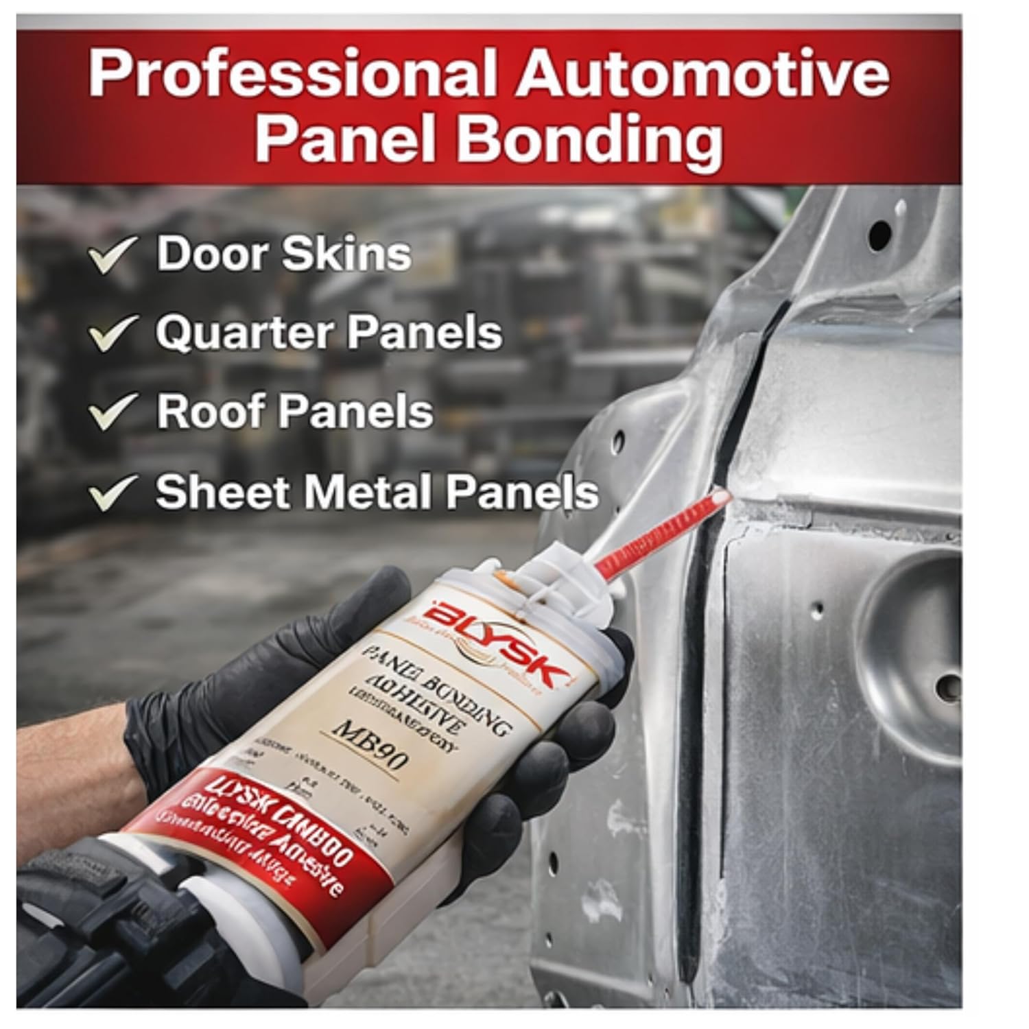 MB90 Panel Bonding – 2-Part Urethane/Epoxy Structural Adhesive –High Strength Automotive Body Panel Repair, Bonds Metal, Aluminum & Plastic – 200 ml / 6.76 fl oz Cartridge with 2 Mixing Nozzles