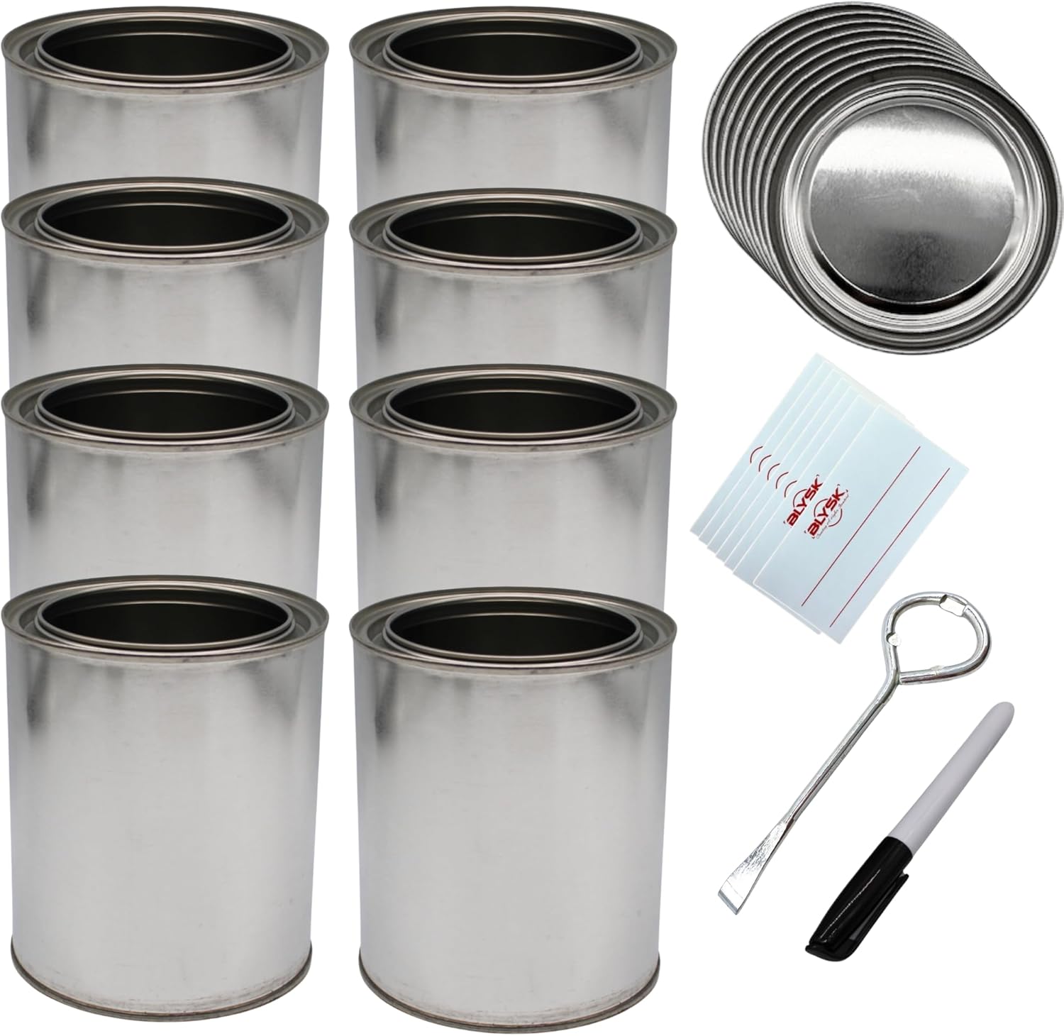 Empty Paint Cans with Lids – Quart/32 oz Unlined Containers for Paint, Solvents, Crafts & DIY, Can opener, Marker and Labels included 50 Pack